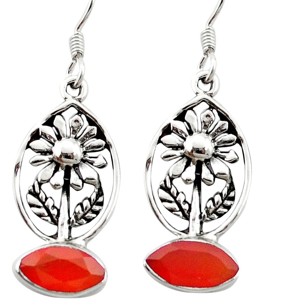 925 silver natural orange cornelian (carnelian) flower earrings jewelry m62040