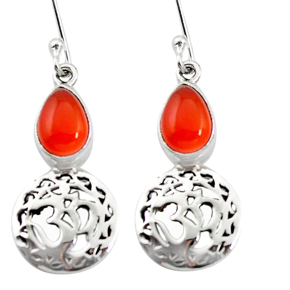 Natural orange cornelian (carnelian) 925 silver dangle earrings m62042