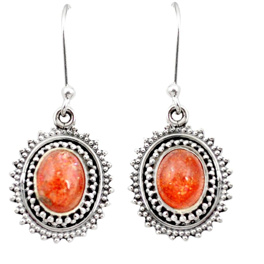 Natural orange sunstone (hematite feldspar) 925 silver dangle earrings m62841