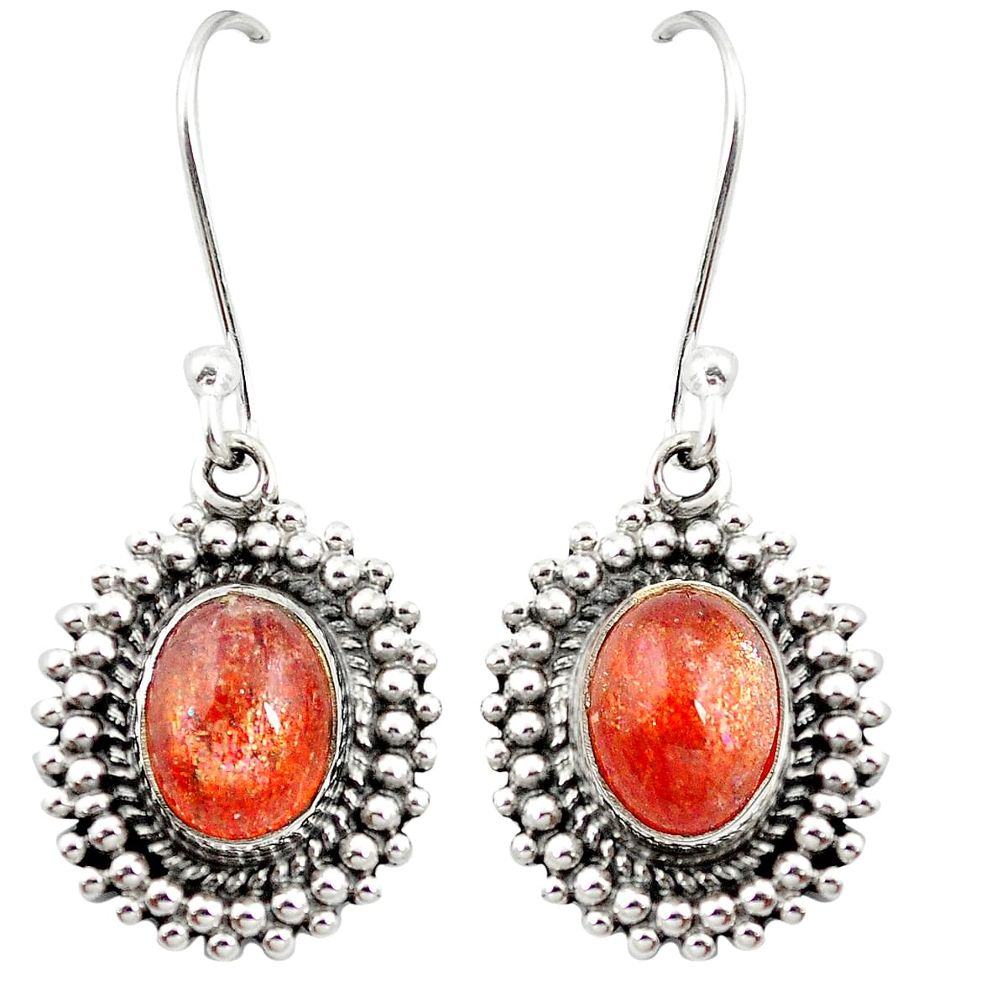 Natural orange sunstone (hematite feldspar) 925 silver dangle earrings m62845