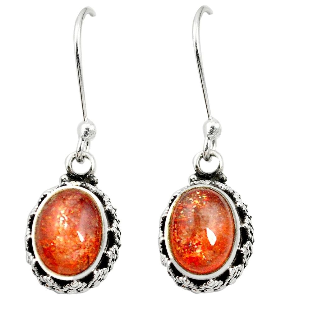 Natural orange sunstone (hematite feldspar) 925 silver dangle earrings m62847