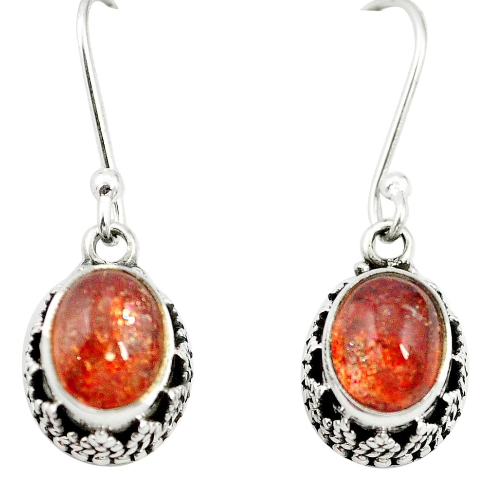 Natural orange sunstone (hematite feldspar) 925 silver dangle earrings m62854