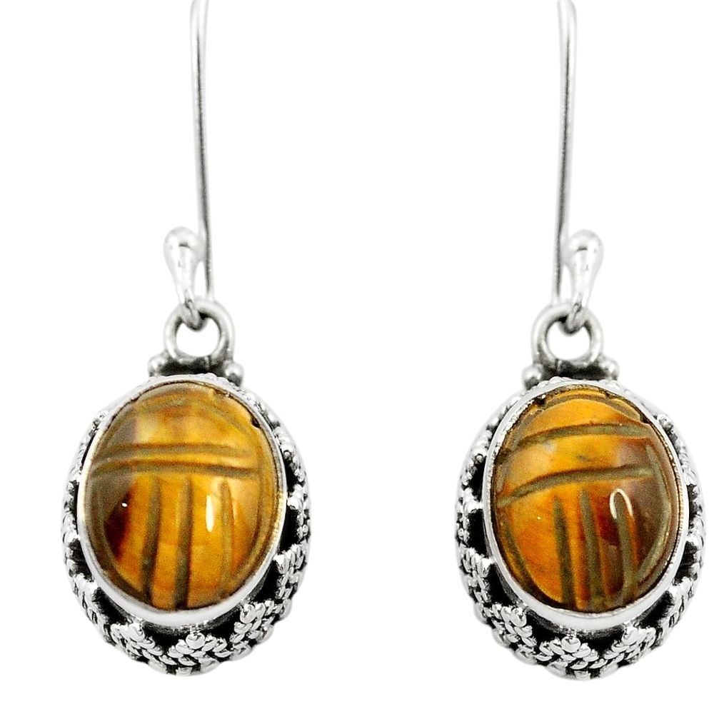 Natural brown tiger's eye 925 sterling silver dangle earrings jewelry m62901