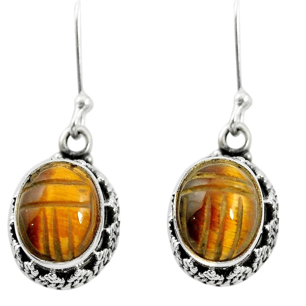 Natural brown tiger's eye 925 sterling silver dangle earrings jewelry m62903