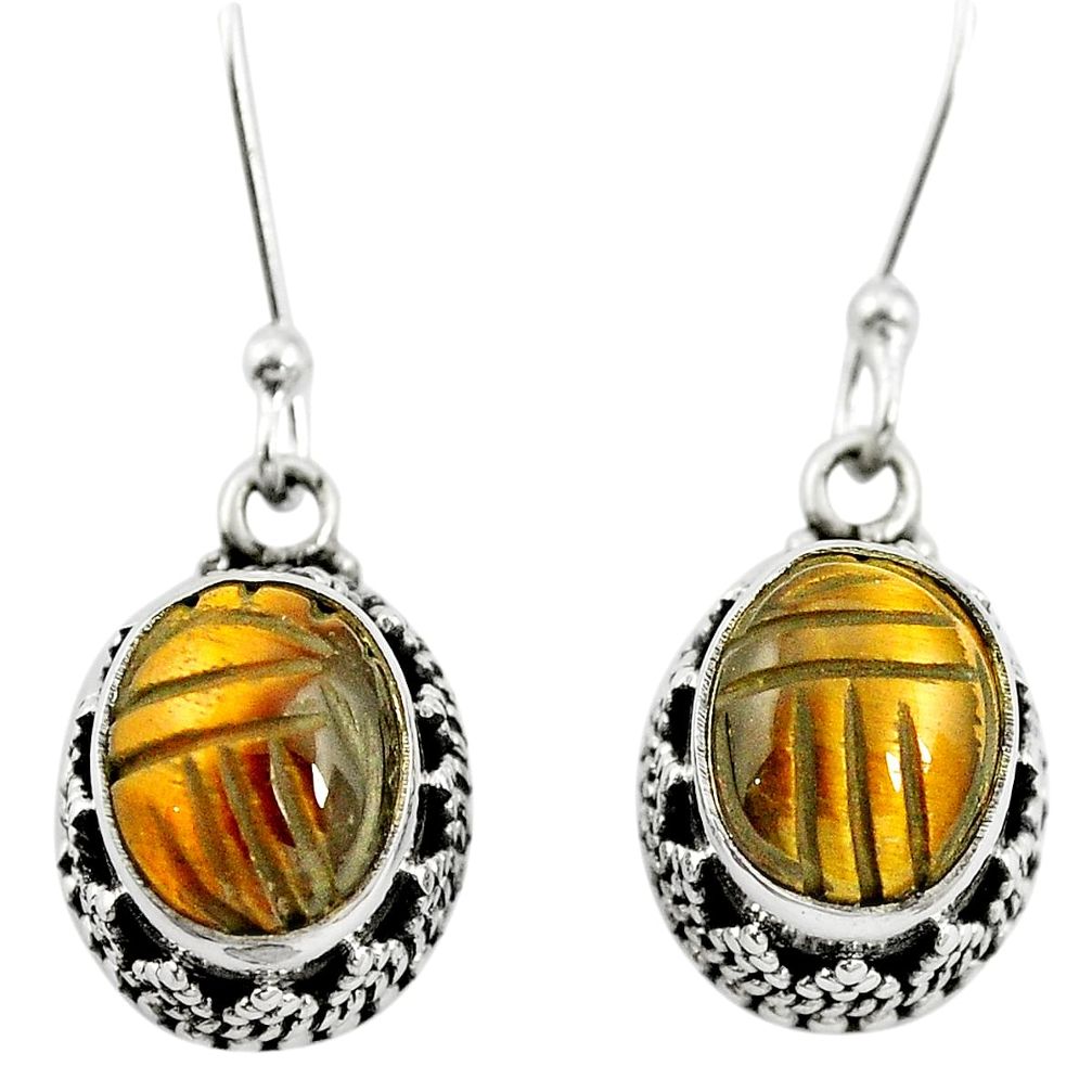 Natural brown tiger's eye 925 sterling silver dangle earrings m62907