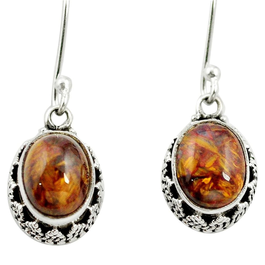 Natural brown pietersite (african) 925 silver dangle earrings jewelry m62923