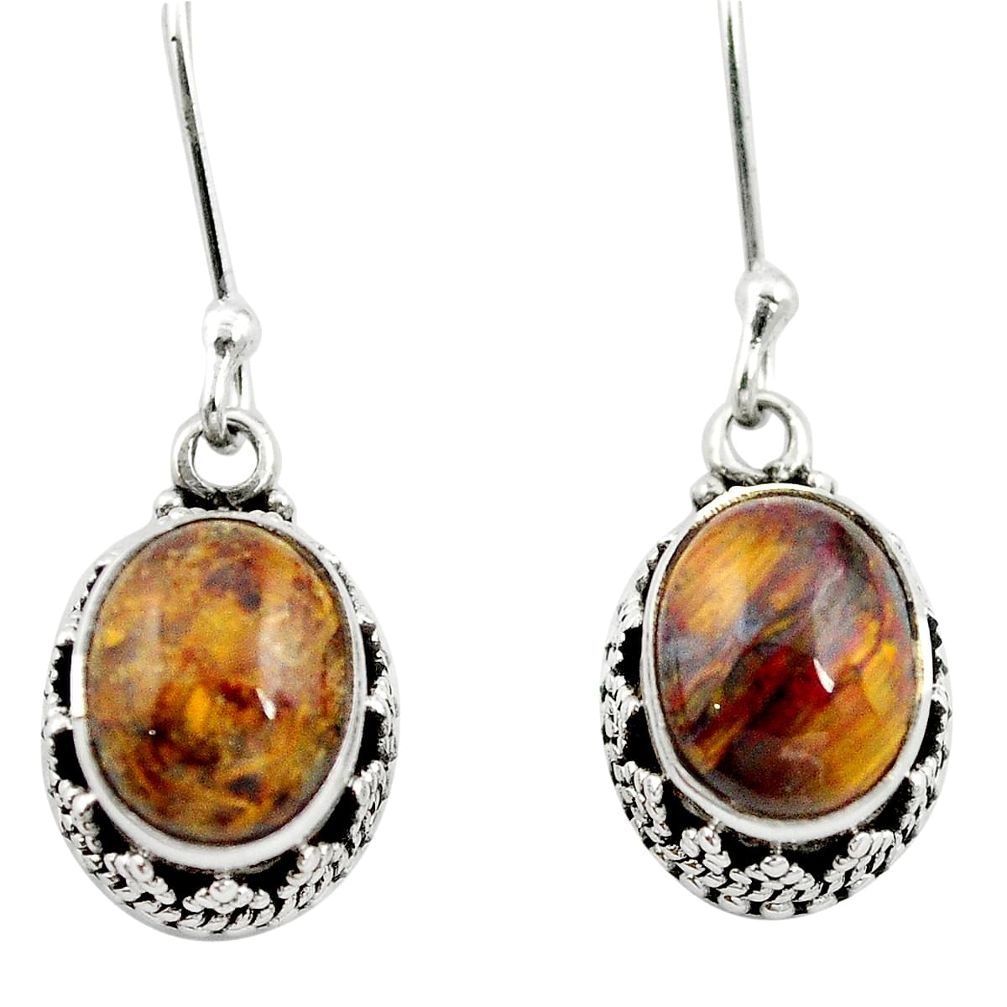 Natural brown pietersite (african) 925 silver dangle earrings jewelry m62927