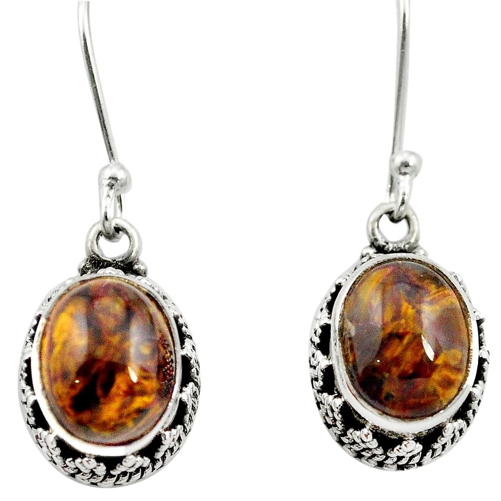 Natural brown pietersite (african) 925 silver dangle earrings m62929