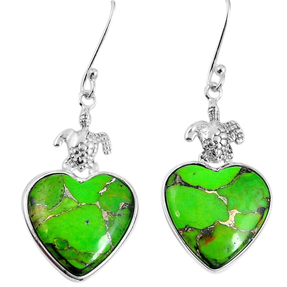 925 sterling silver green copper turquoise tortoise heart earrings m63946