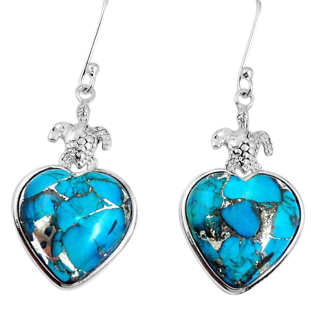 Blue copper turquoise 925 sterling silver tortoise heart earrings m63949