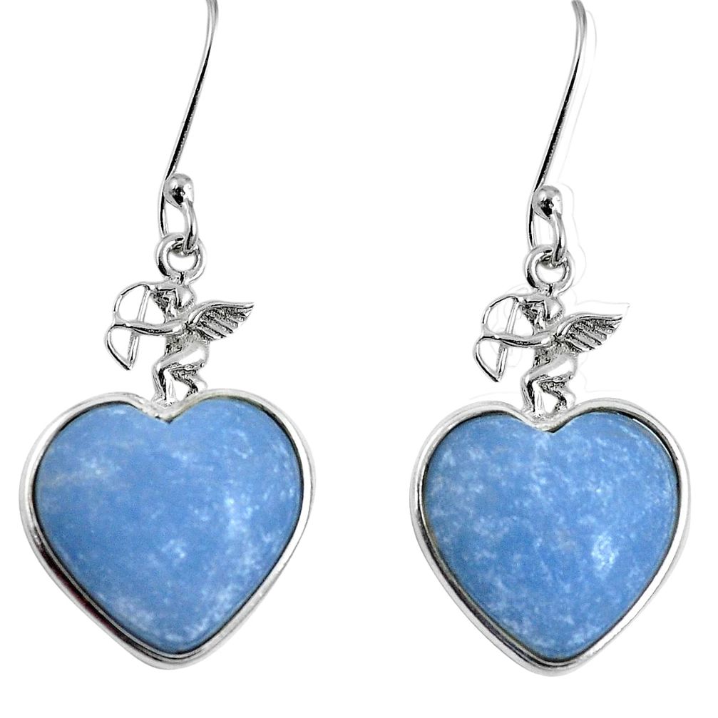 925 sterling silver natural blue angelite dangle heart earrings m63951