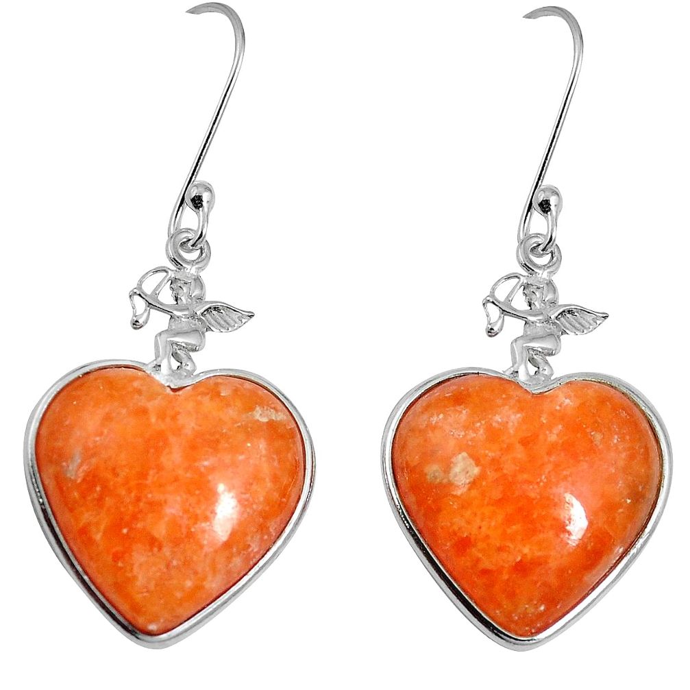 Natural yellow calcite 925 sterling silver dangle heart earrings m63952