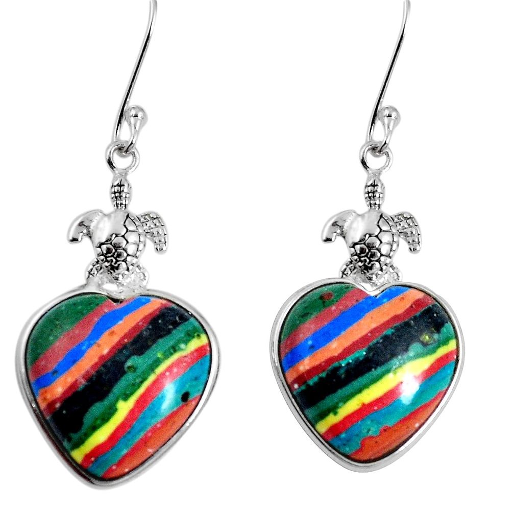 Natural multi color rainbow calsilica 925 silver tortoise earrings m63953