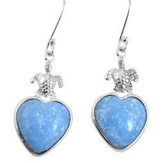 Natural blue angelite 925 sterling silver tortoise heart earrings m63954