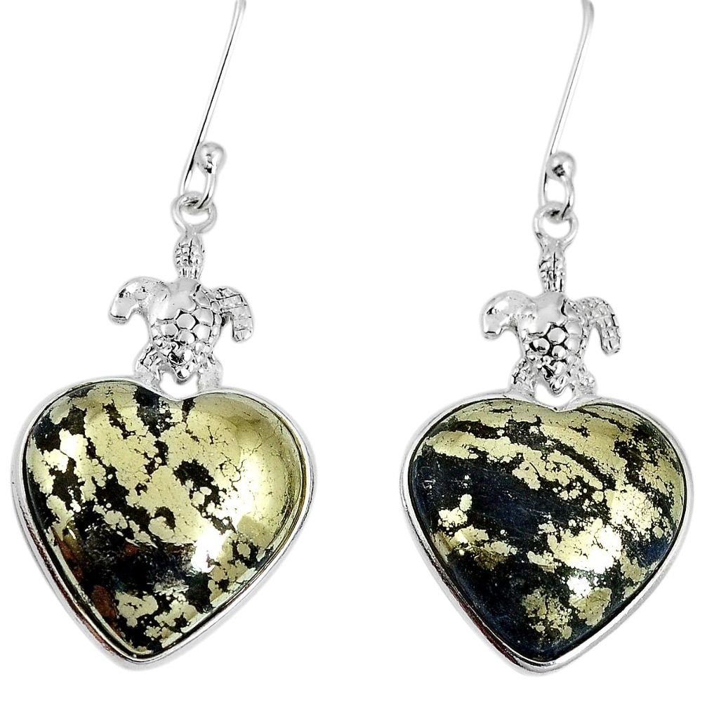 Golden pyrite in magnetite (healer's gold) 925 silver dangle earrings m63959