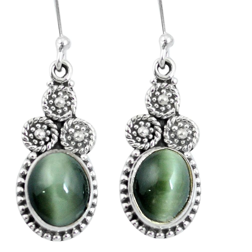 Green cats eye 925 sterling silver dangle earrings jewelry m64157