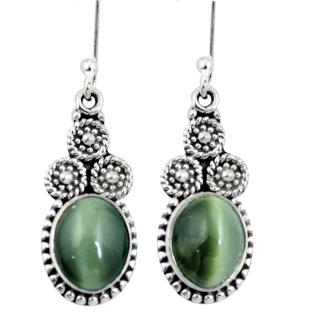 Green cats eye 925 sterling silver dangle earrings jewelry m64158