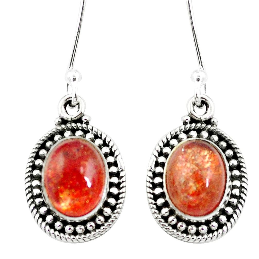 925 silver natural orange sunstone (hematite feldspar) dangle earrings m64164