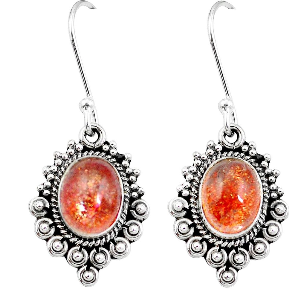 Natural orange sunstone (hematite feldspar) 925 silver dangle earrings m64169