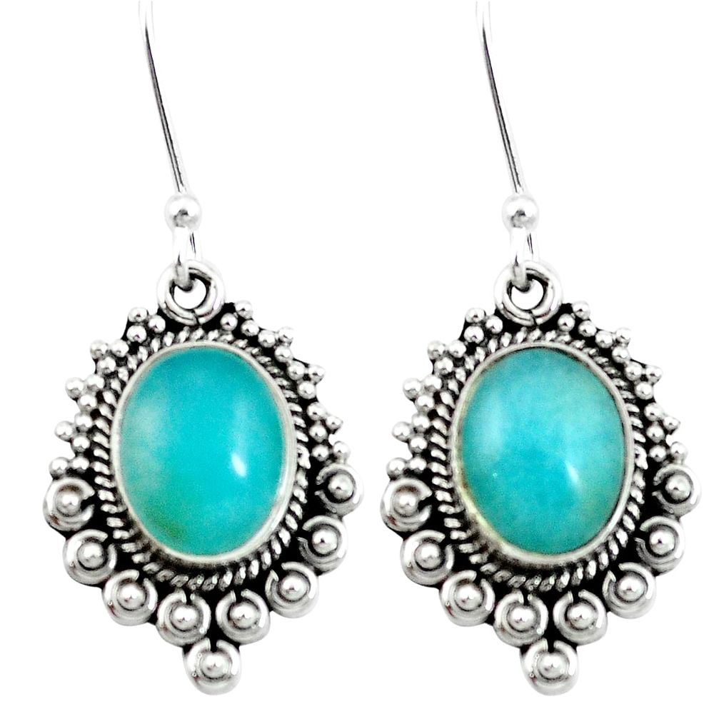 Natural green peruvian amazonite 925 silver dangle earrings m64173