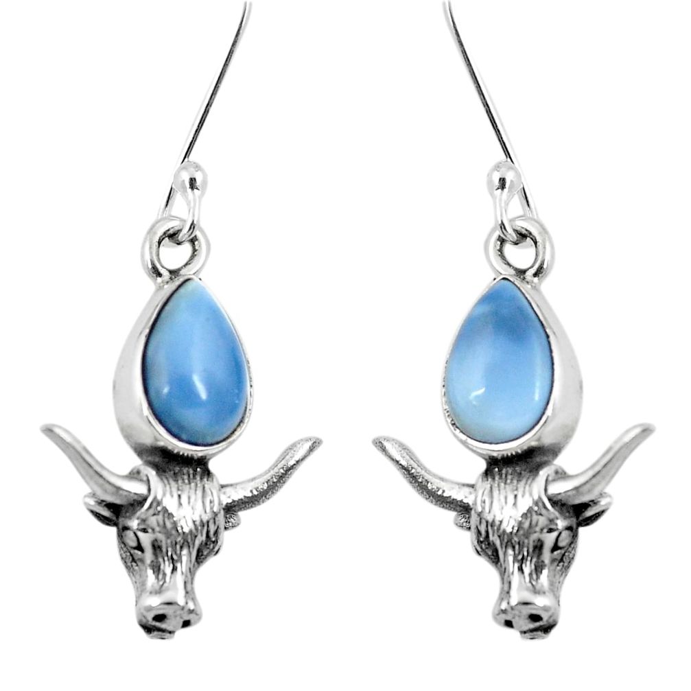 Natural blue owyhee opal 925 sterling silver bull charm earrings m64192