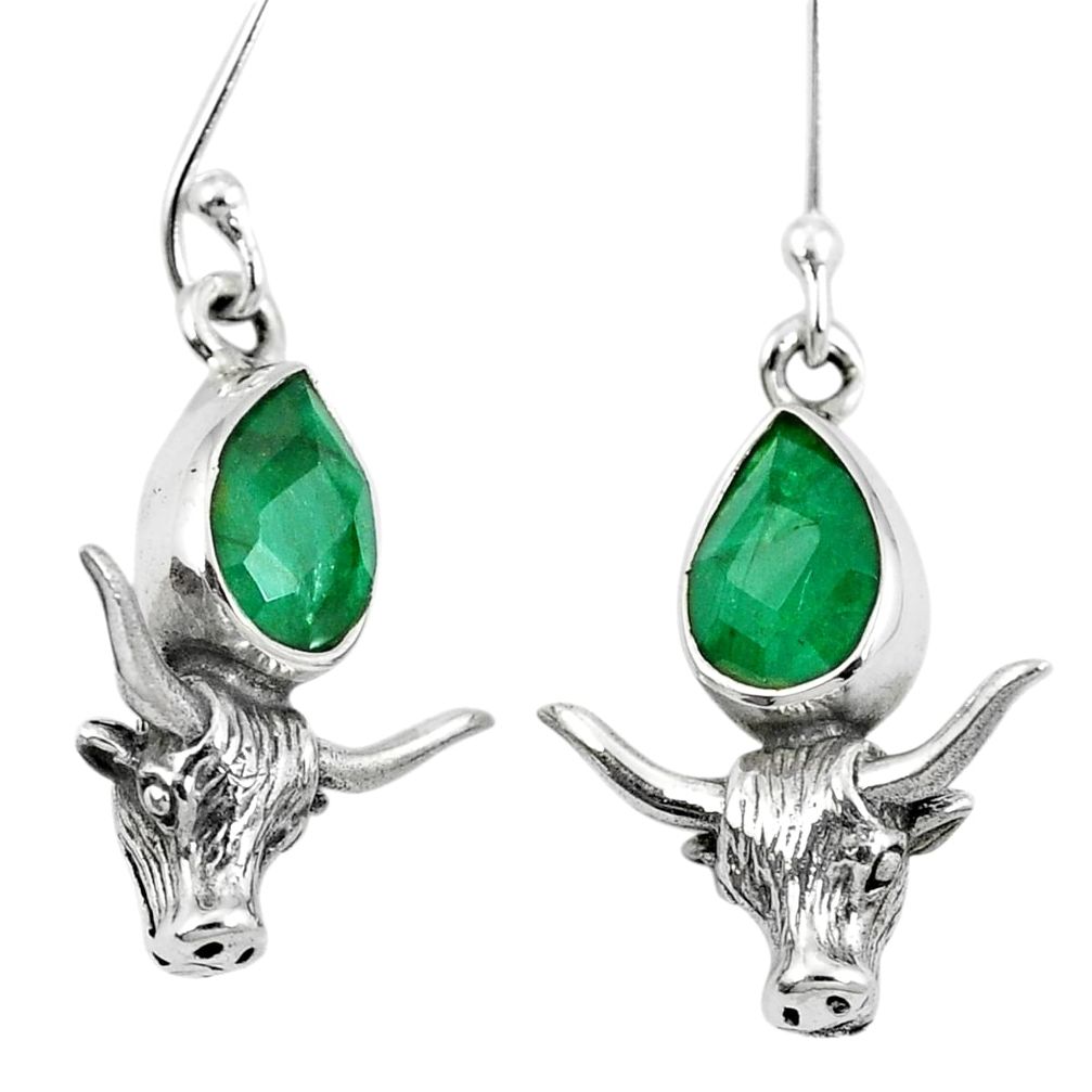 Natural green emerald 925 sterling silver bull charm earrings m64195