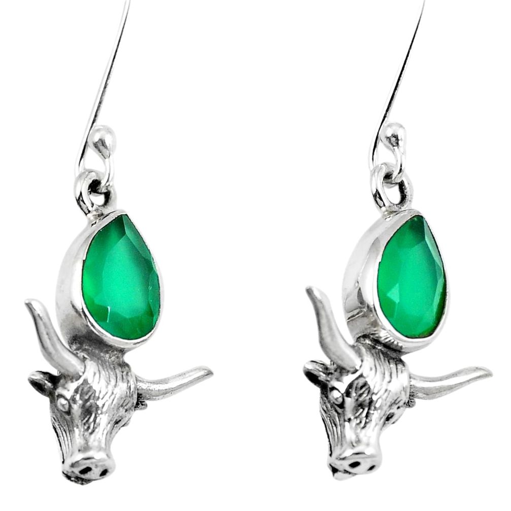 Natural green chalcedony 925 sterling silver bull charm earrings m64196