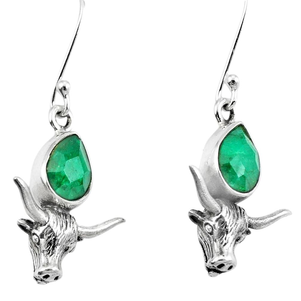 Natural green chalcedony 925 sterling silver bull charm earrings m64198