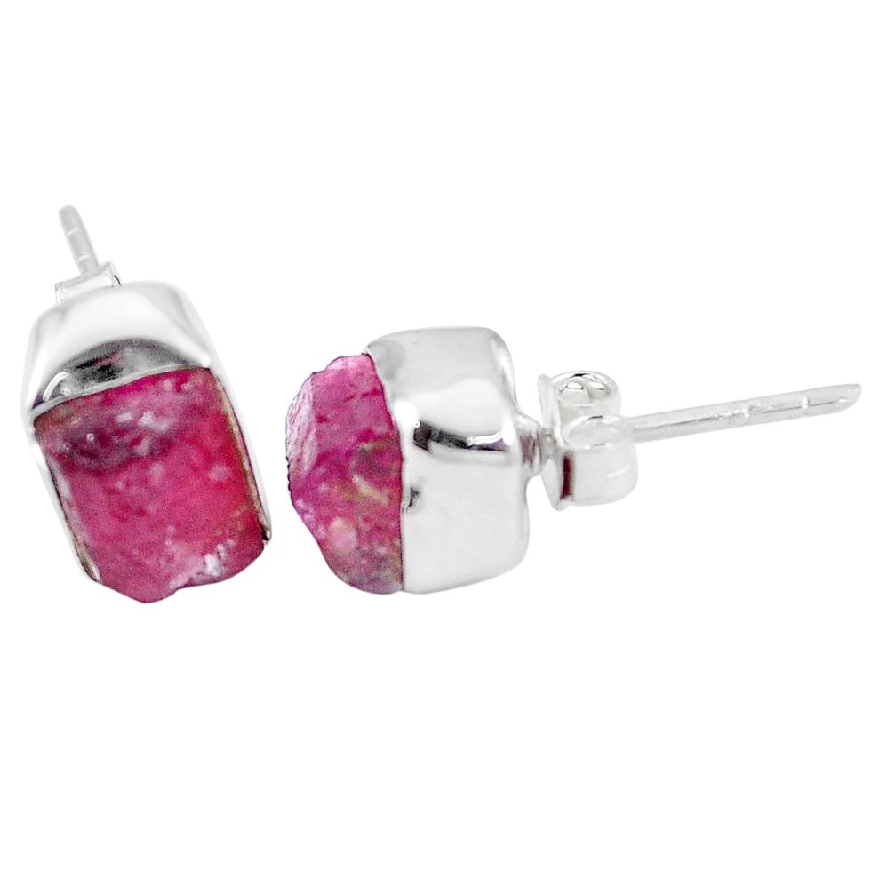 Natural pink ruby rough 925 sterling silver stud earrings jewelry m64227