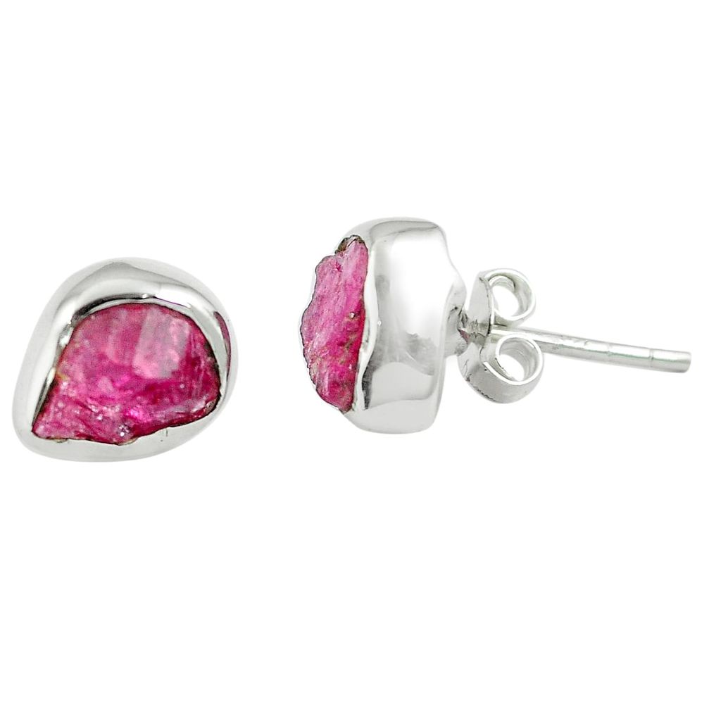 925 sterling silver natural pink ruby rough stud earrings jewelry m64229