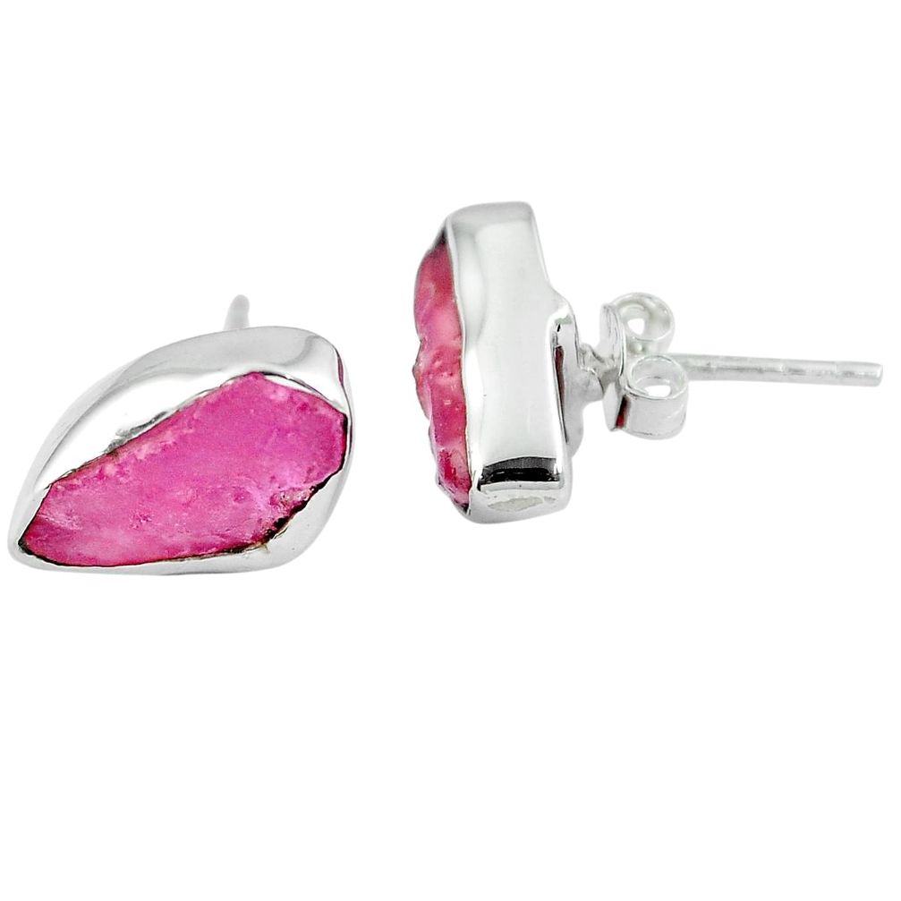 Natural pink ruby rough 925 sterling silver stud earrings jewelry m64231