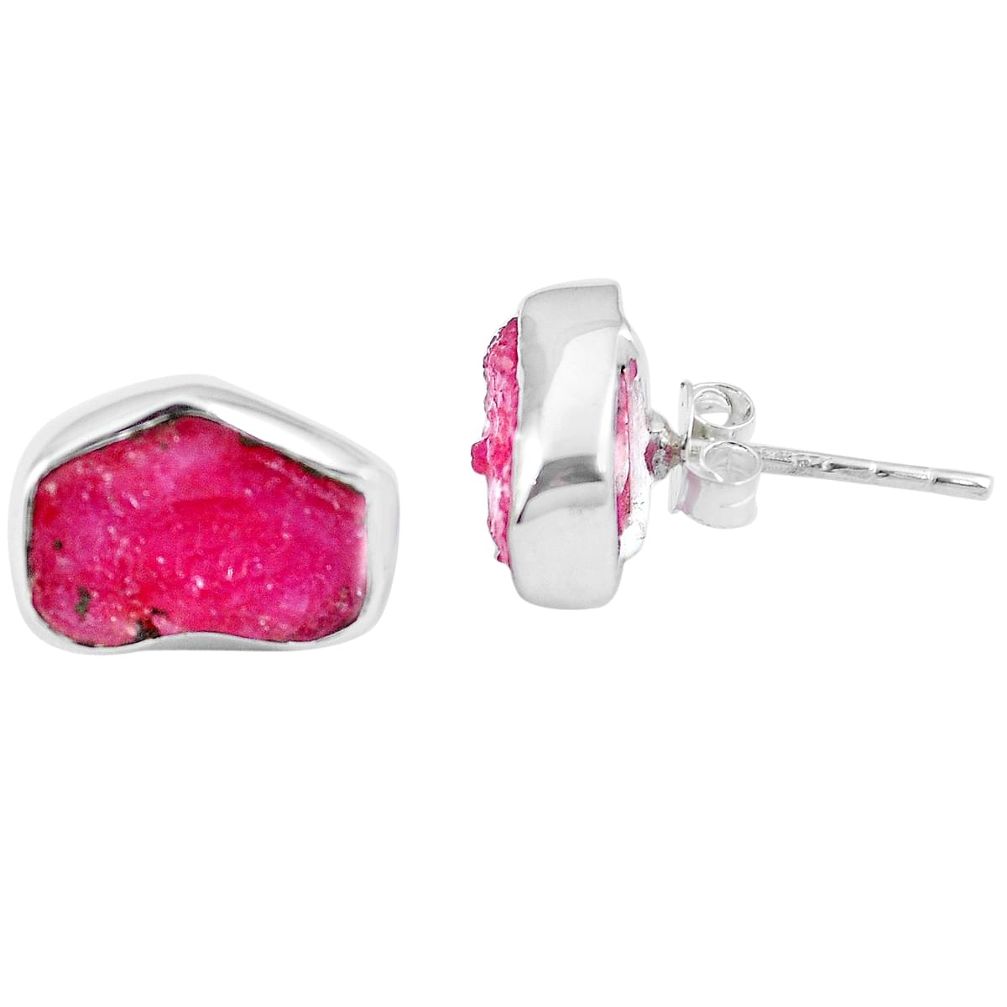 Natural pink ruby rough 925 sterling silver stud earrings jewelry m64233
