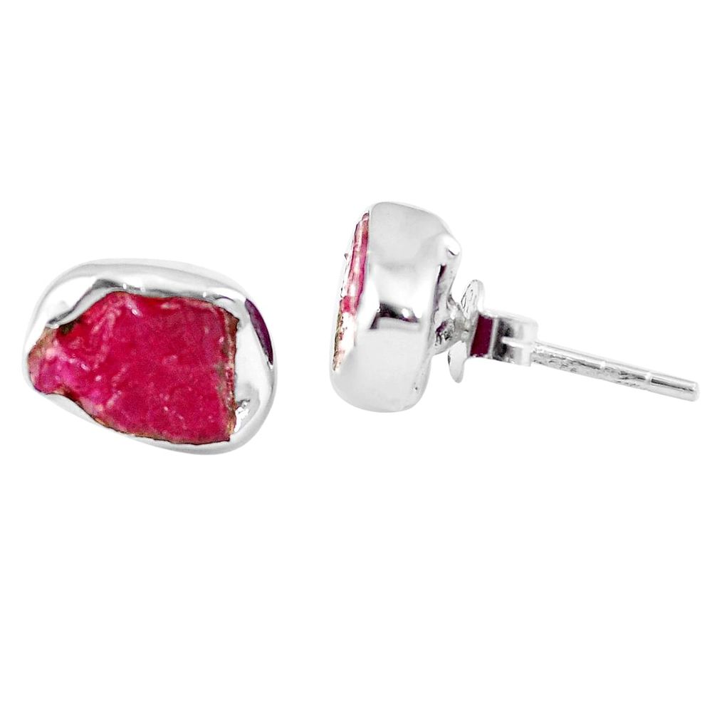 Natural pink ruby rough 925 sterling silver stud earrings jewelry m64234