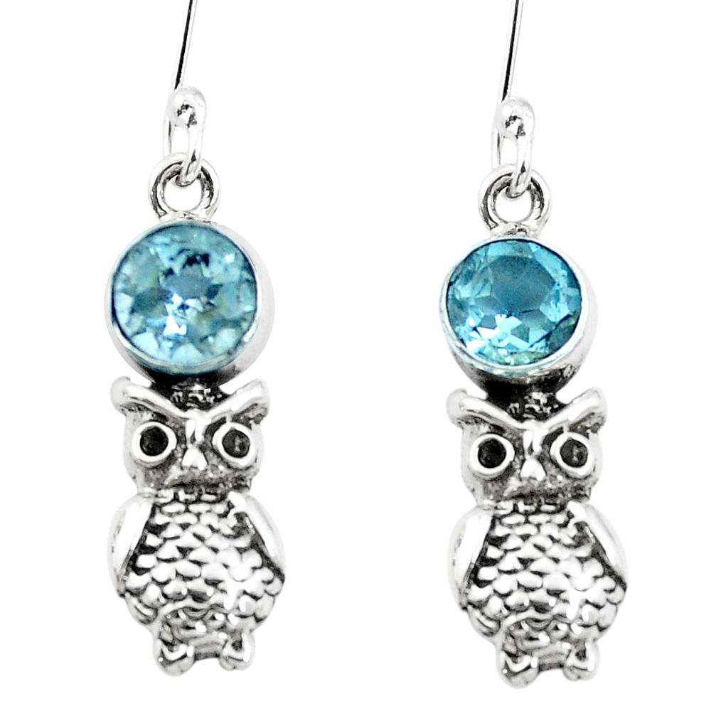 Natural blue topaz 925 sterling silver owl earrings jewelry m64265
