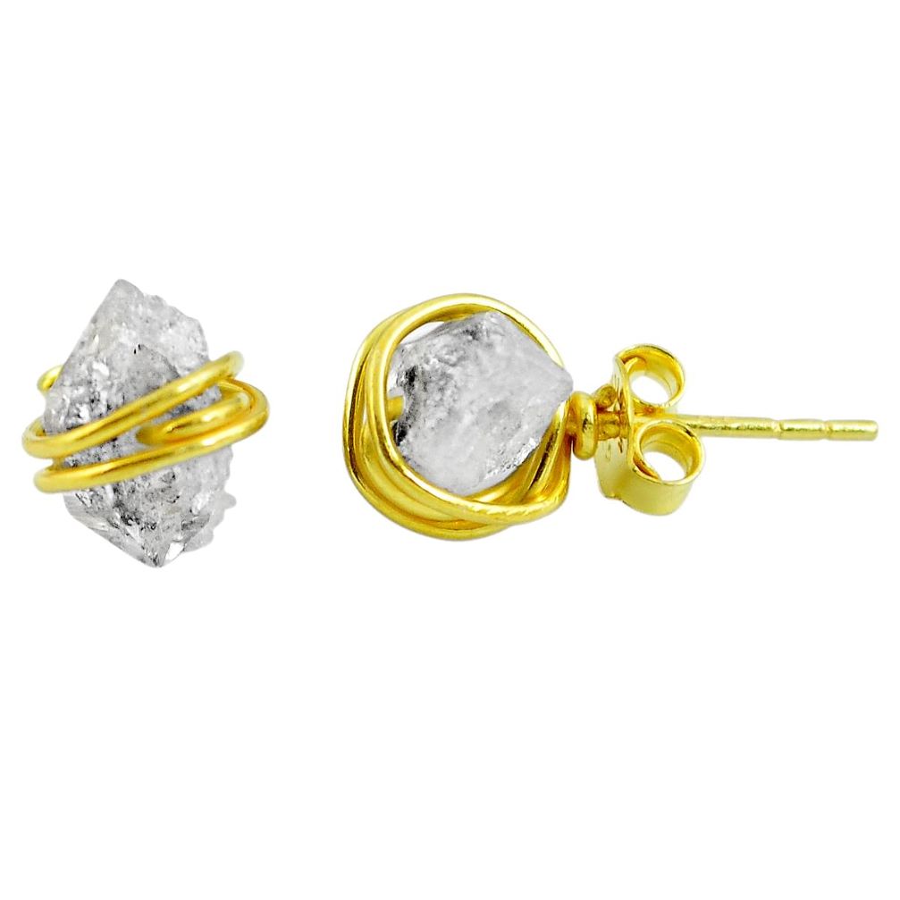 Natural white herkimer diamond 925 silver 14k gold stud earrings m64283