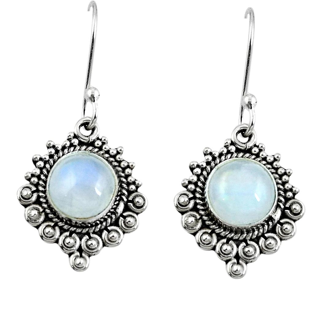 Natural rainbow moonstone 925 sterling silver om dangle earrings m64288