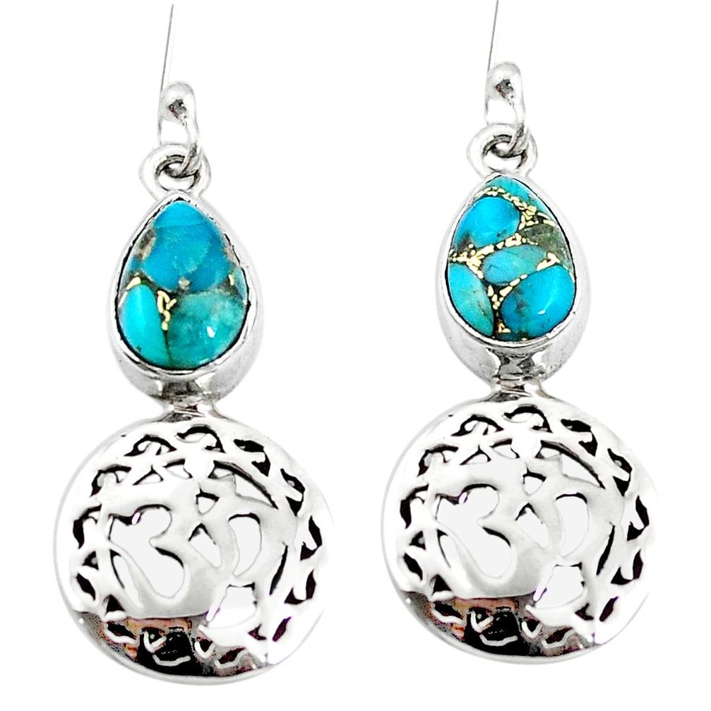 Blue copper turquoise 925 sterling silver dangle om earrings jewelry m64294