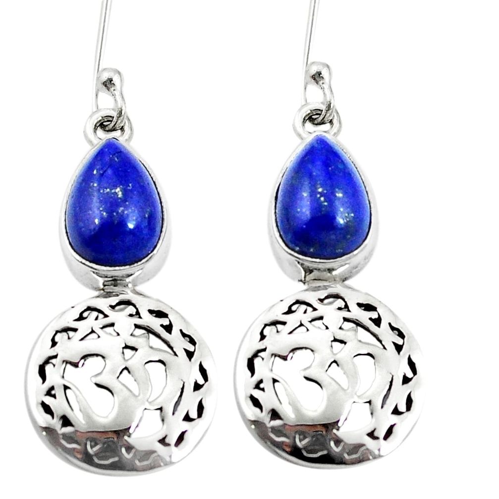Natural blue lapis lazuli 925 sterling silver dangle om earrings m64300