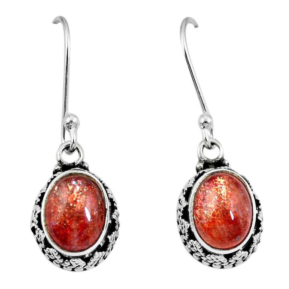 925 silver natural orange sunstone (hematite feldspar) dangle earrings m64324