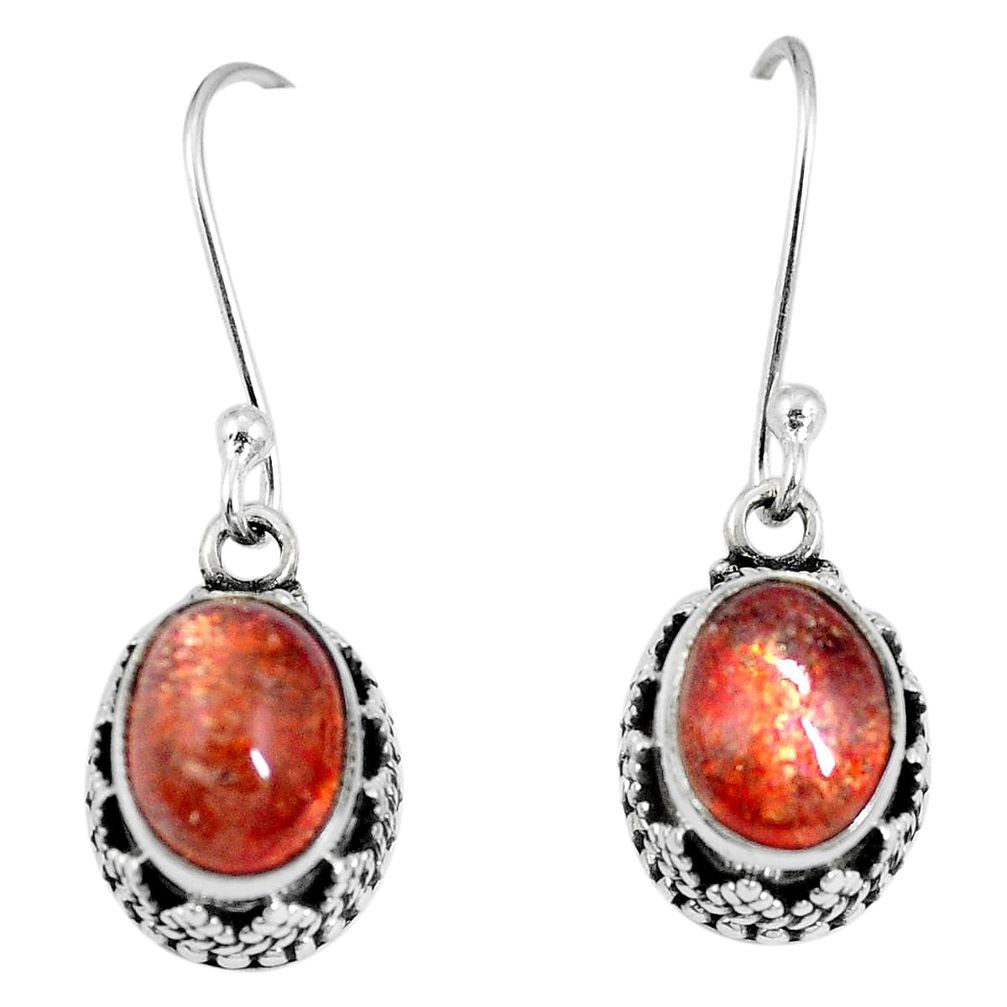 Natural orange sunstone (hematite feldspar) 925 silver dangle earrings m64325