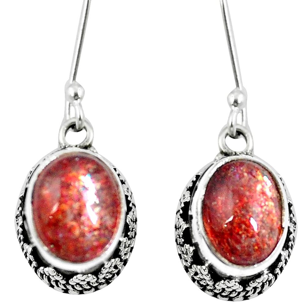 Natural orange sunstone (hematite feldspar) 925 silver dangle earrings m64326
