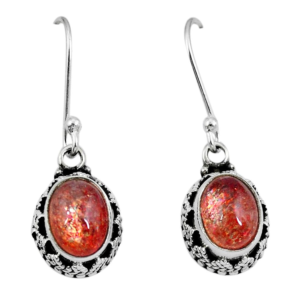 Natural orange sunstone (hematite feldspar) 925 silver dangle earrings m64339