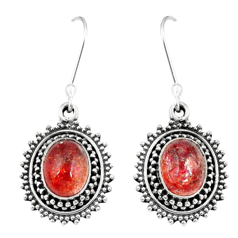 Natural orange sunstone (hematite feldspar) 925 silver dangle earrings m64340