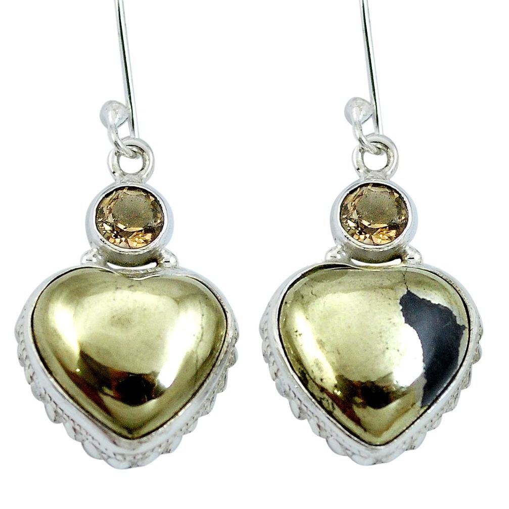 Golden pyrite in magnetite (healer's gold) 925 silver dangle earrings m64341