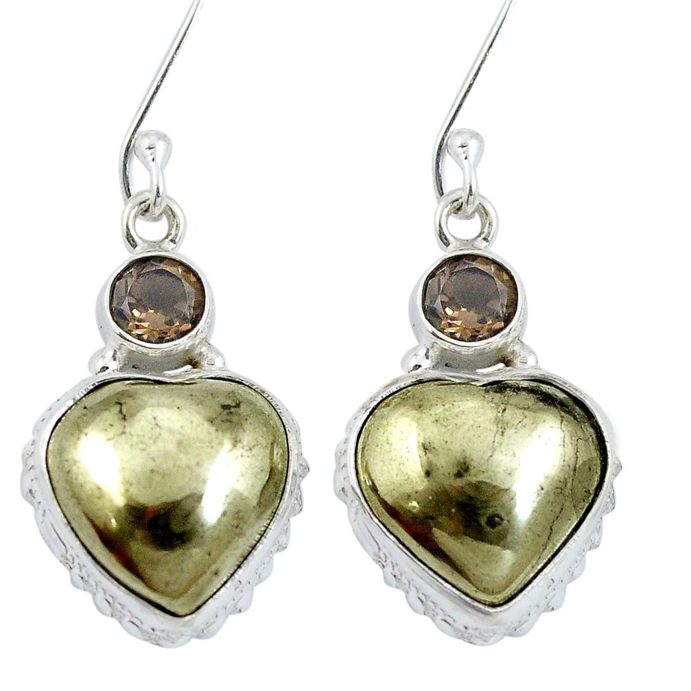 Golden pyrite in magnetite (healer's gold) 925 silver dangle earrings m64344