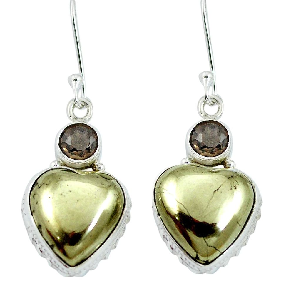 Golden pyrite in magnetite (healer's gold) 925 silver dangle earrings m64345