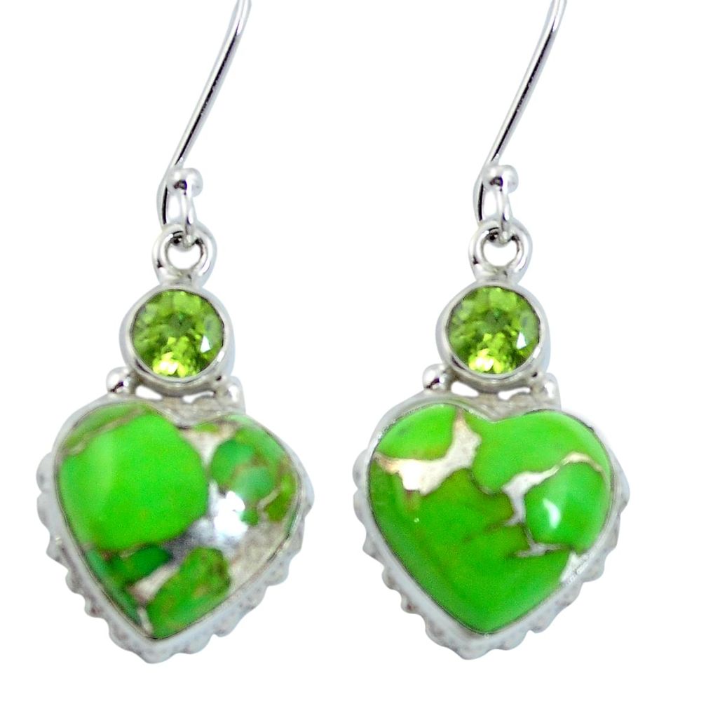 Green copper turquoise heart peridot 925 silver dangle earrings m64346