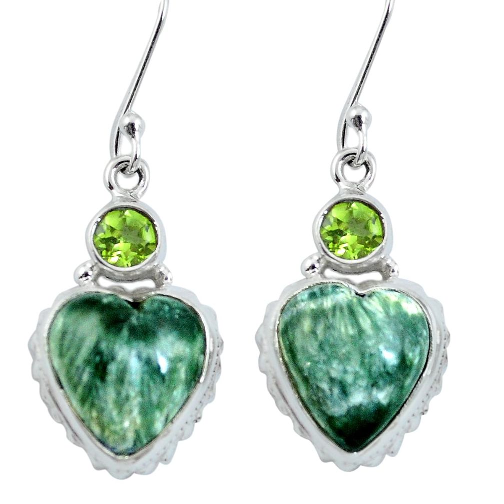 925 silver natural green seraphinite (russian) heart dangle earrings m64347