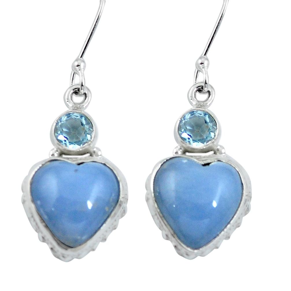 Natural blue angelite heart topaz 925 sterling silver dangle earrings m64348