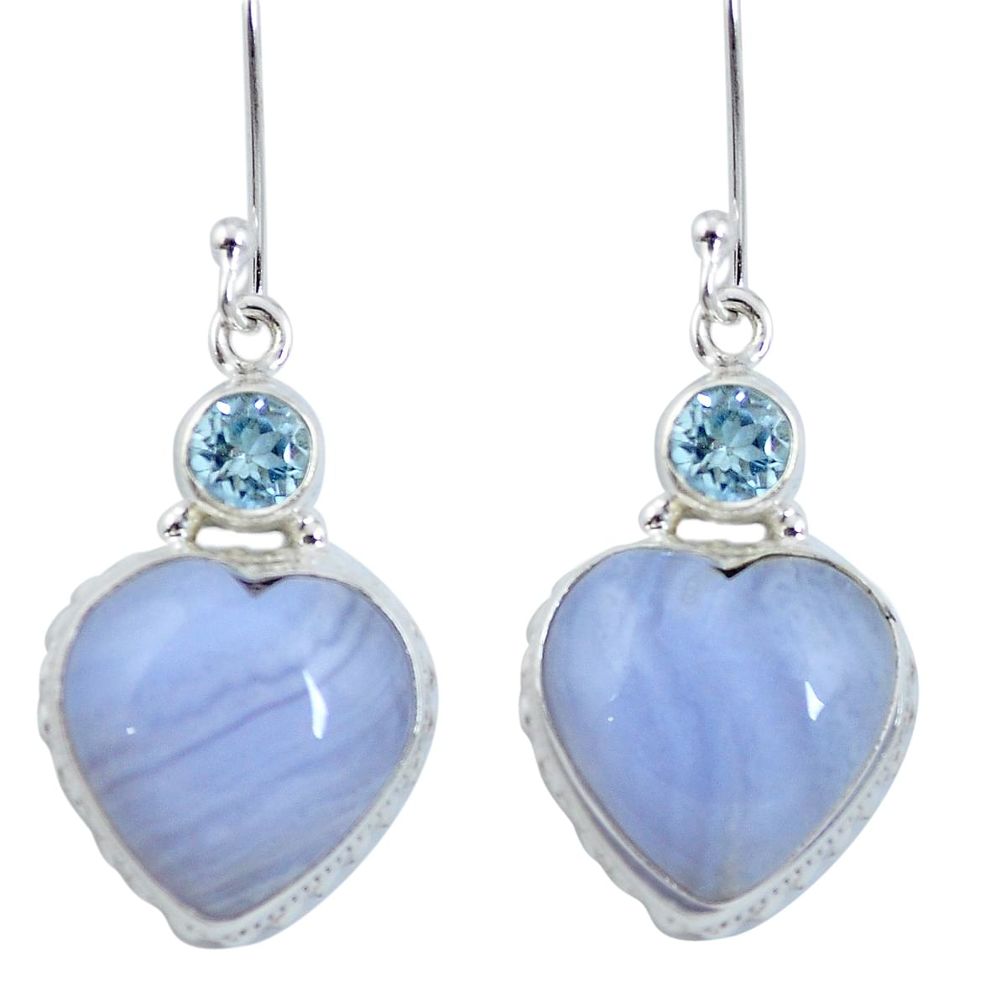 Natural blue lace agate heart topaz 925 silver dangle earrings m64352